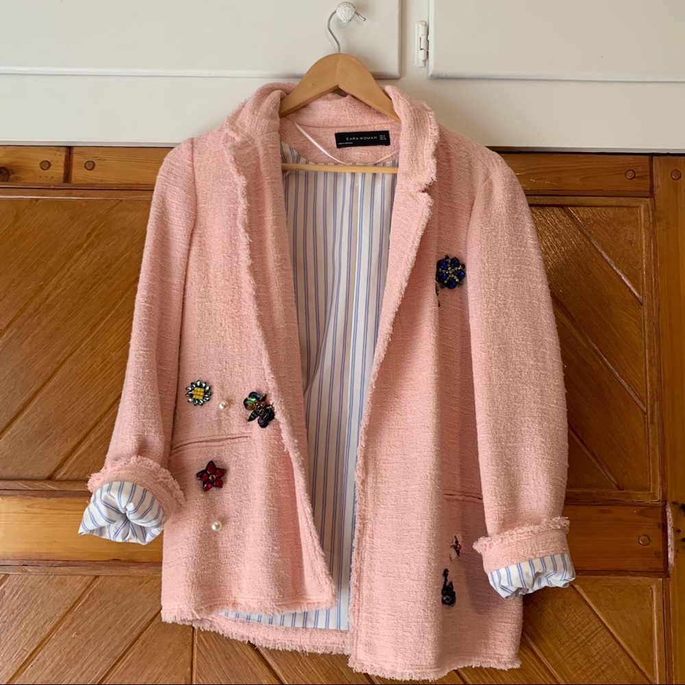 ZARA baby pink tweed jacket